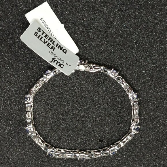 .925 Sterling Silver Blue Sapphire X-Link Tennis Bracelet 7.25" 15g NWT FMC - Picture 1 of 15